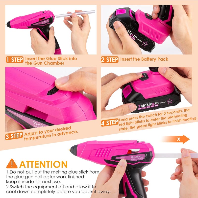 ThinkLearn Cordless Hot Glue Gun - 20V Temp Adjust Hot Glue Gun with 43PCS Full Size Hot Glue Sticks, Pink Fast Heating Glue Gun and Sticks Set for DIY, Arts & Craft, Decorations, Gift for Women - Image 5